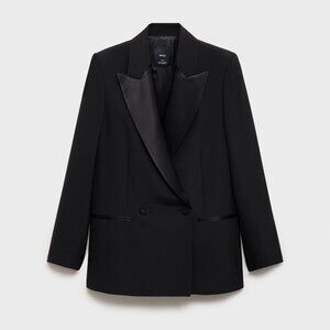 Mango Wool Blend Blazer Large Black Classic Professional Workwear Quiet Luxury